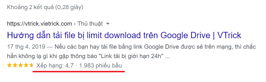 Post rating hiển thị trong rich result của Google