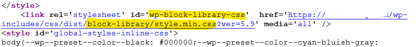 tệp CSS block-library/style.min.css được tải kèm trang